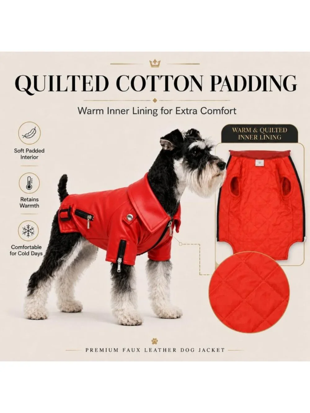 Stylish Dog Leather Jacket - Warm Windproof Coat for Small to Large Dogs, Red XS